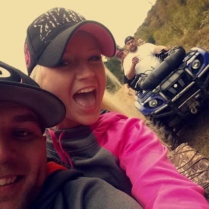 Pure joy on the trail, riding four-wheelers with the crew.